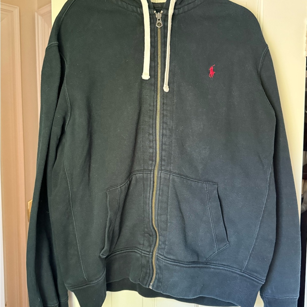 Polo Ralph Lauren Black Zip-Up Hoodie with Red Pony